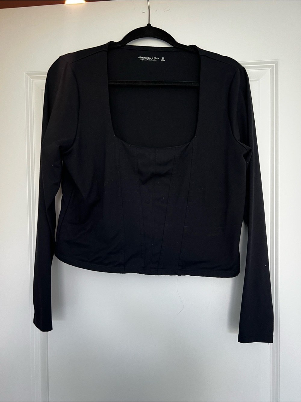 Abercrombie & Fitch Black Long-Sleeve Square Neck Top - XL